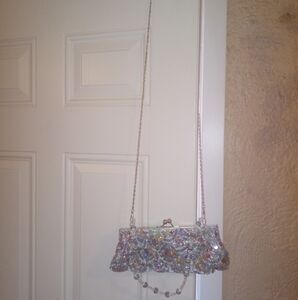Beautiful multi colored silver beaded purse shoulder/handbag